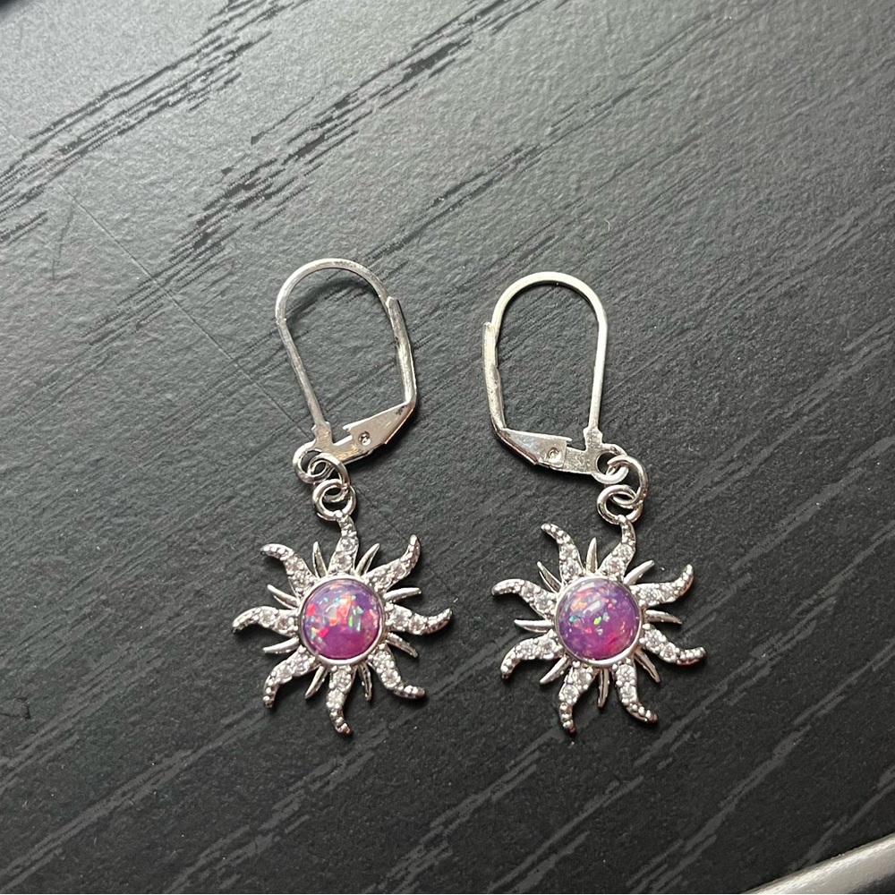 Silver and Pink Sunburst Earrings